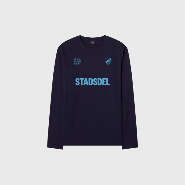 Stadsdel långärmad t-shirt navy ljusblå outline